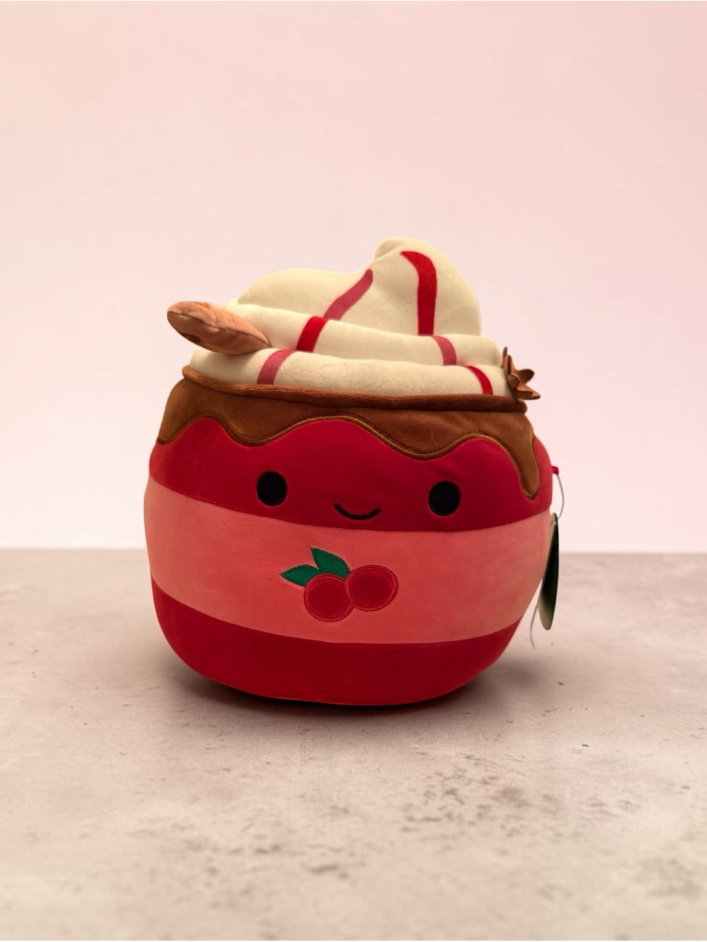 Squishmallows Plush Cherry Dessert Toy - Maude. Pink & Red Soft Stuffed Toy